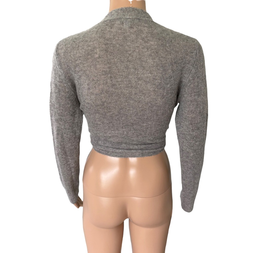 Garnet Hill 100% Cashmere Tie Front Shrug Sweater Gray Cropped Bolero S - Picture 7 of 7